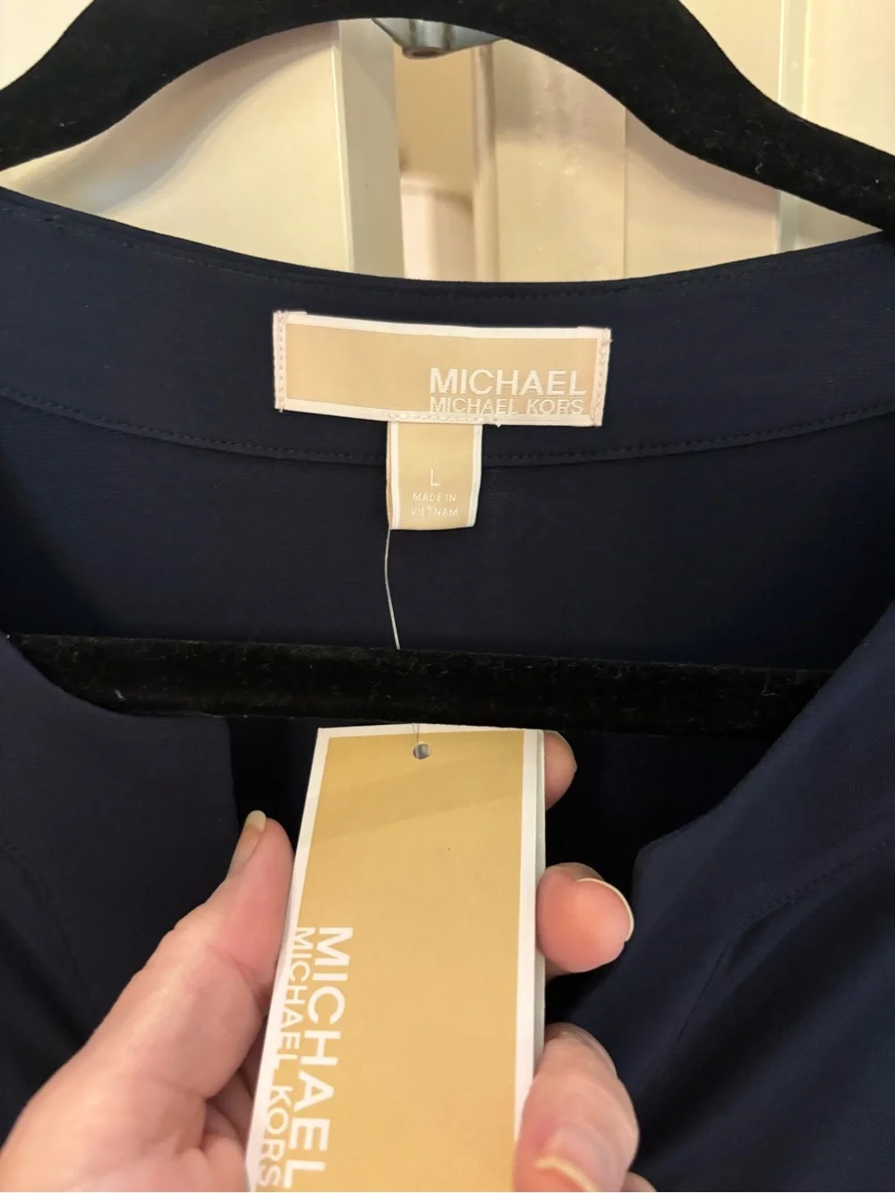 Michael Kors Navy Sleeveless V-Keyhole Tank with Gold Hardware